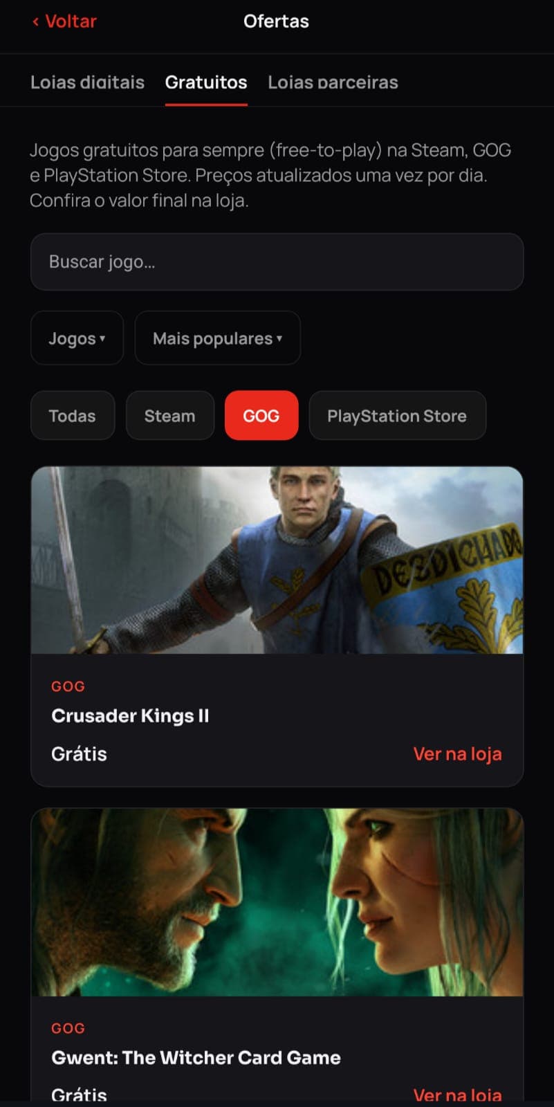 Lista de jogos gratuitos para jogar no app do Game Fellow
